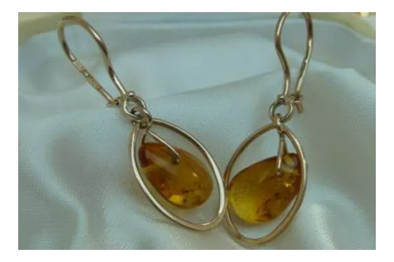 Russian Soviet silver rose gold plated 925 Amber earrings veab004